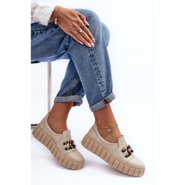 Lewski Shoes Zapatos Mujer Piel Con Plataforma Con Adorno, Beige Lewski 3398 8