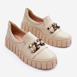 Lewski Shoes Zapatos Mujer Piel Con Plataforma Con Adorno, Beige Lewski 3398 2
