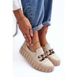 Lewski Shoes Zapatos Mujer Piel Con Plataforma Con Adorno, Beige Lewski 3398 9