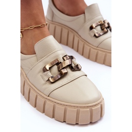 Lewski Shoes Zapatos Mujer Piel Con Plataforma Con Adorno, Beige Lewski 3398 5