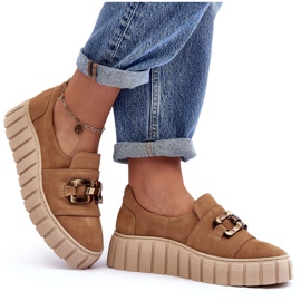 Lewski Shoes Zapatos Mujer Ante En La Plataforma Con Adorno, Beige Oscuro Lewski 3398 10