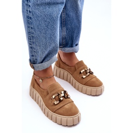 Lewski Shoes Zapatos Mujer Ante En La Plataforma Con Adorno, Beige Oscuro Lewski 3398 5