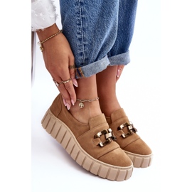Lewski Shoes Zapatos Mujer Ante En La Plataforma Con Adorno, Beige Oscuro Lewski 3398 9