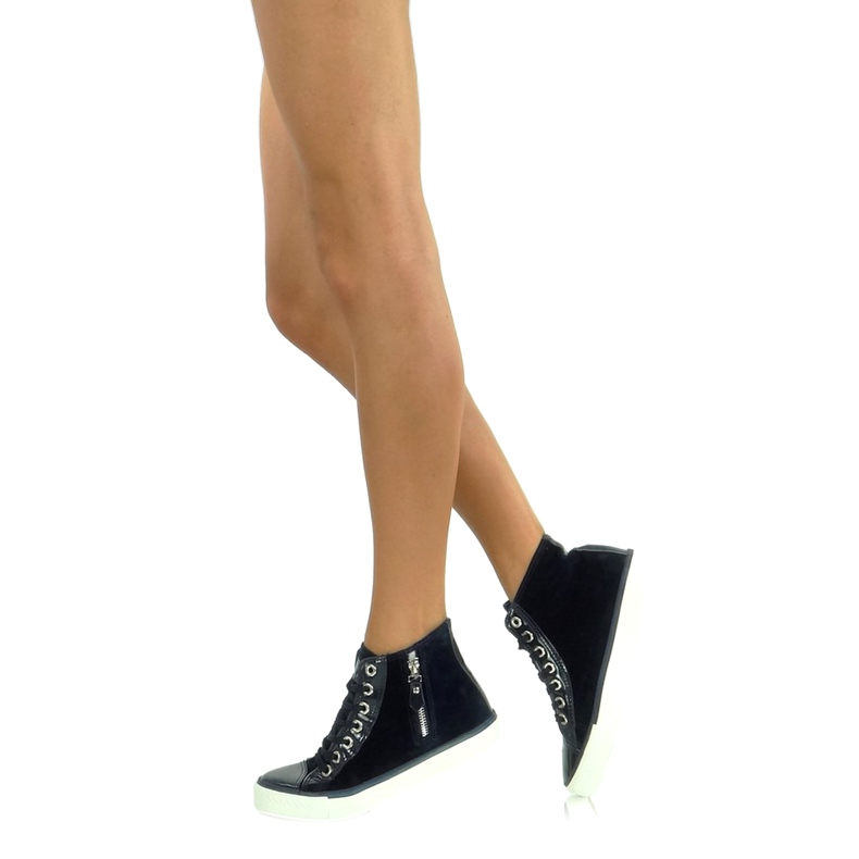 Deportivas tobilleras de terciopelo azul marino 1