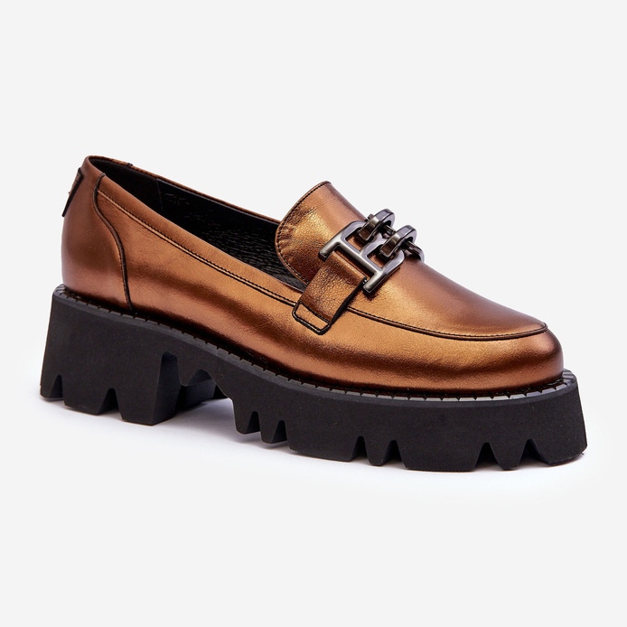 Laura Messi Mocasines de mujer de piel con decoración Lyndani dorada dorado 1