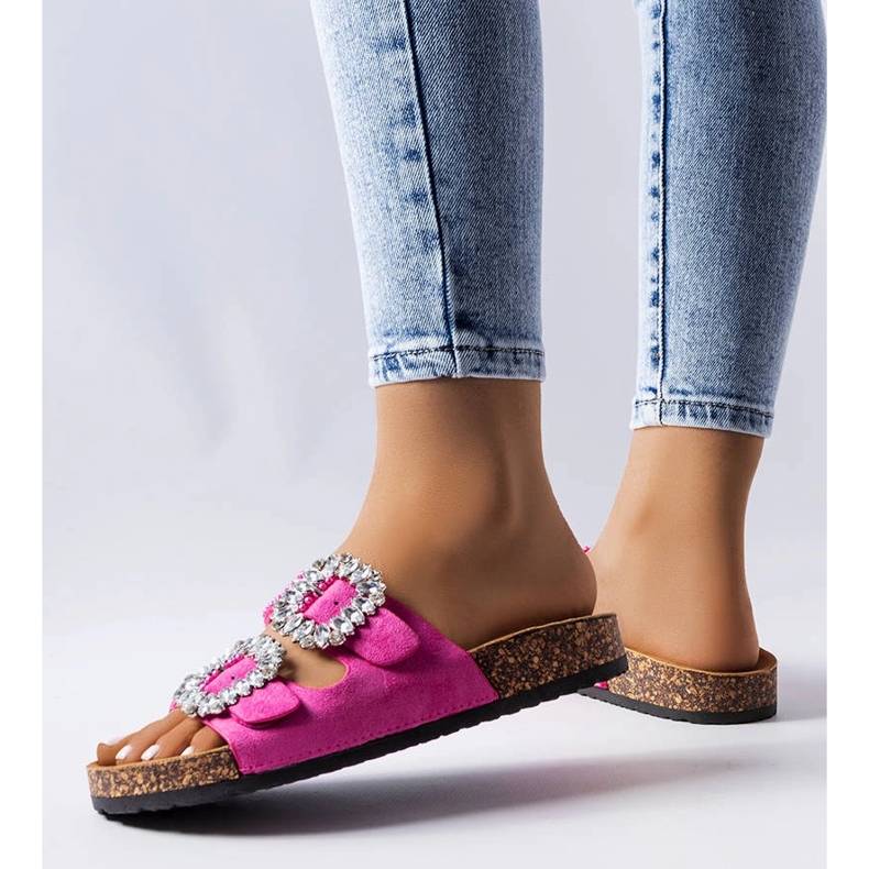 Chanclas rosas decoradas con pedrería Racine rosado 1