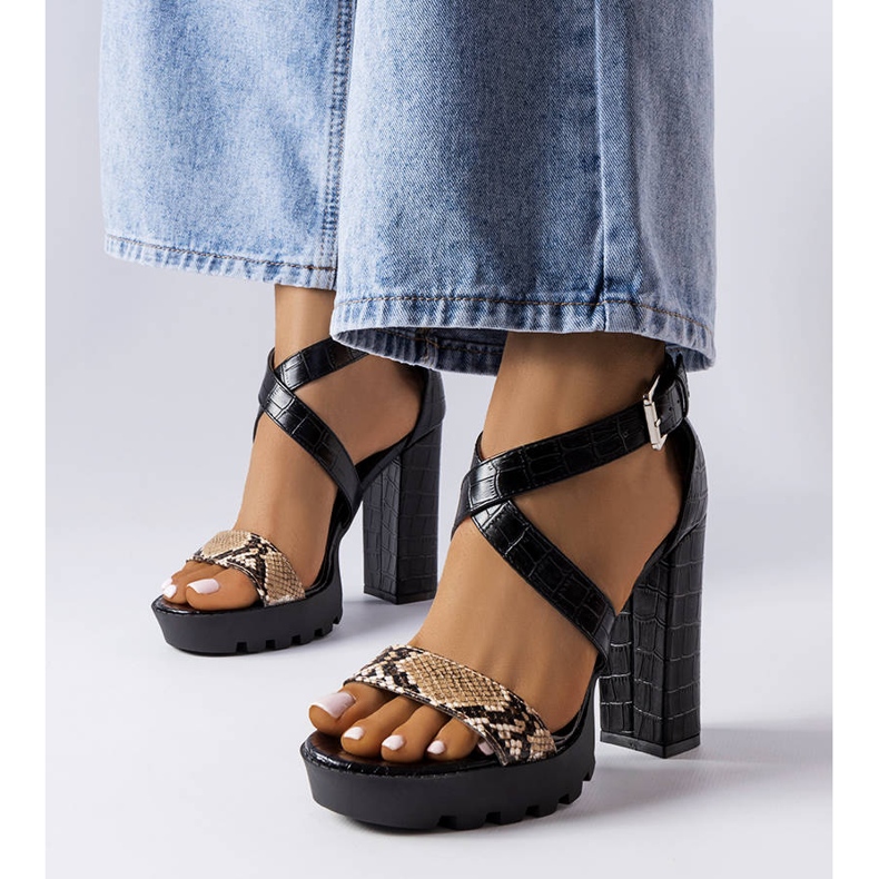 Sandalias con estampado de serpiente marrones de Trépanier marrón 1 Sandalias con estampado de serpiente marrones de Trépanier marrón 1