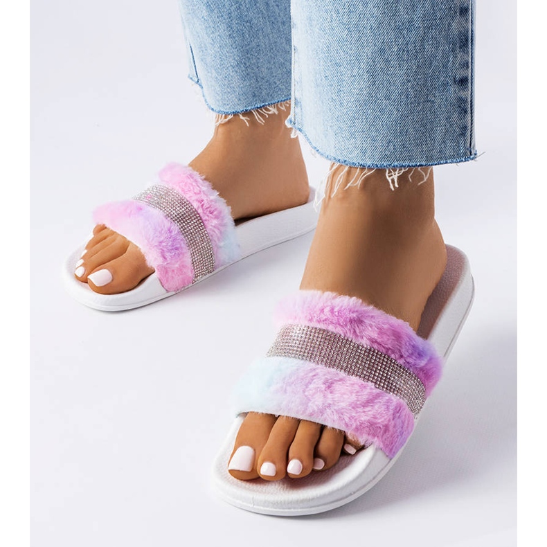 Chanclas de pelo de colores con pedrería de Carrito rosa 1