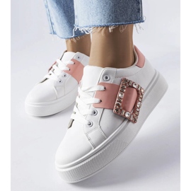 Deportivas blancas decoradas con hebilla Ike rosa blanco 1