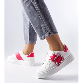 Deportivas blancas decoradas con hebilla Ike rosa blanco 2