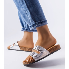 Chanclas Cincinna plateadas con suela de corcho plata 1