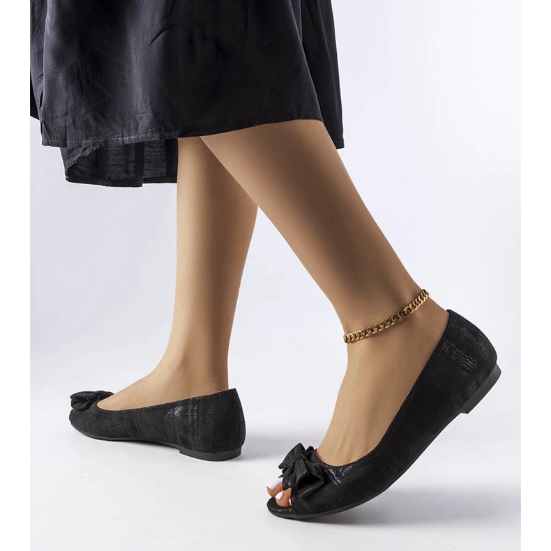 Bailarinas negras metalizadas con lazo de Hawk negro 1 Bailarinas negras metalizadas con lazo de Hawk negro 1