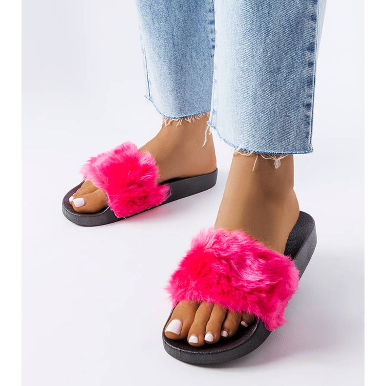 Pantuflas rosas con pelo de Genevre rosado 1