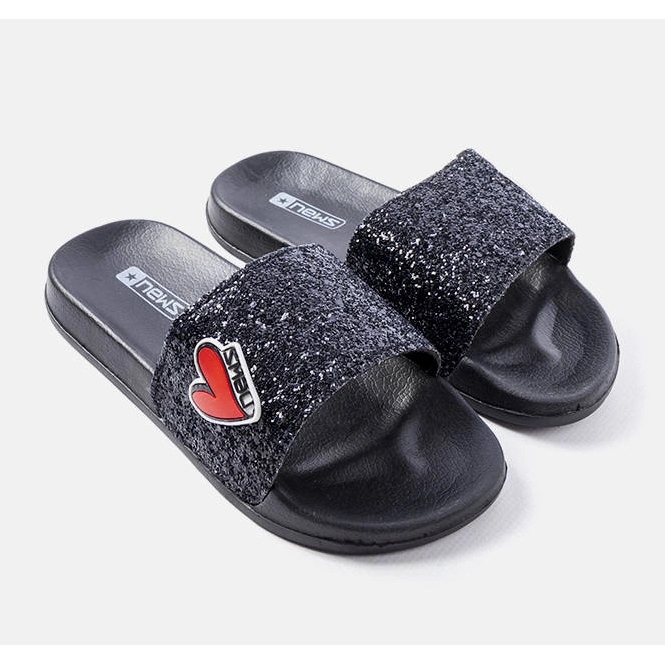 Pantuflas infantiles negras con purpurina de Boncoeur negro 1