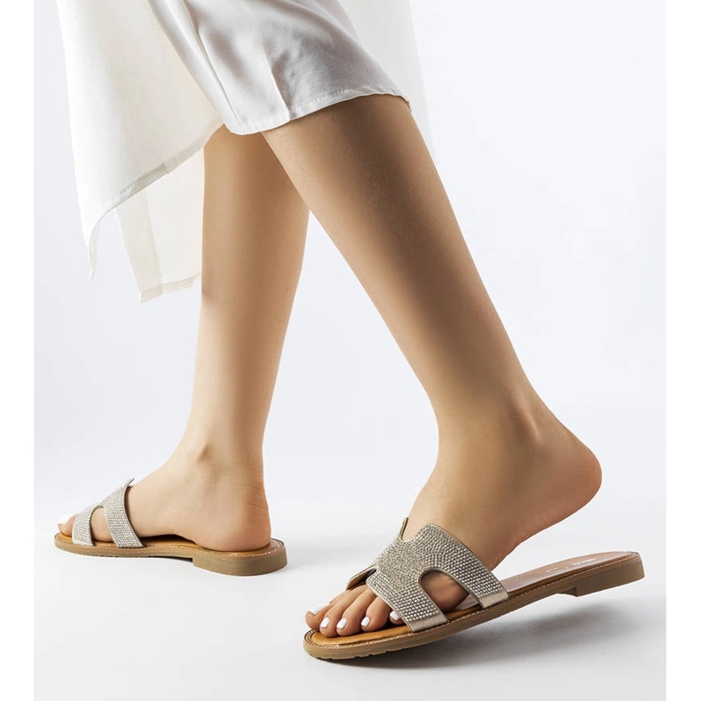 Chanclas plateadas con inserto de piel Lazure plata 2