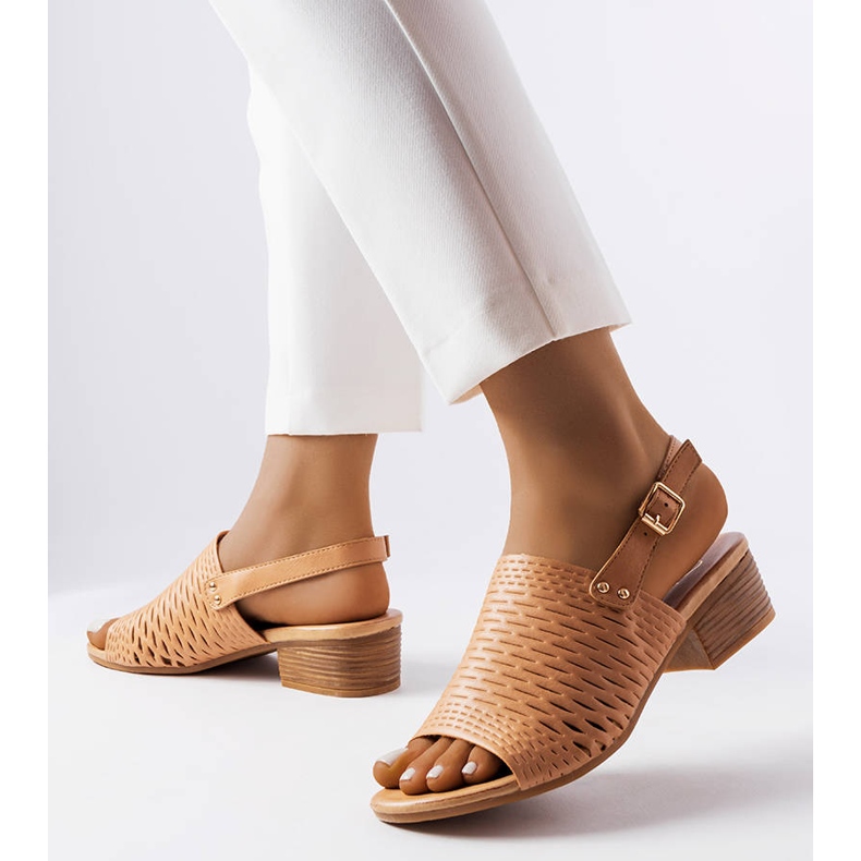 Sandalias tacón bajo marrón desierto beige 1