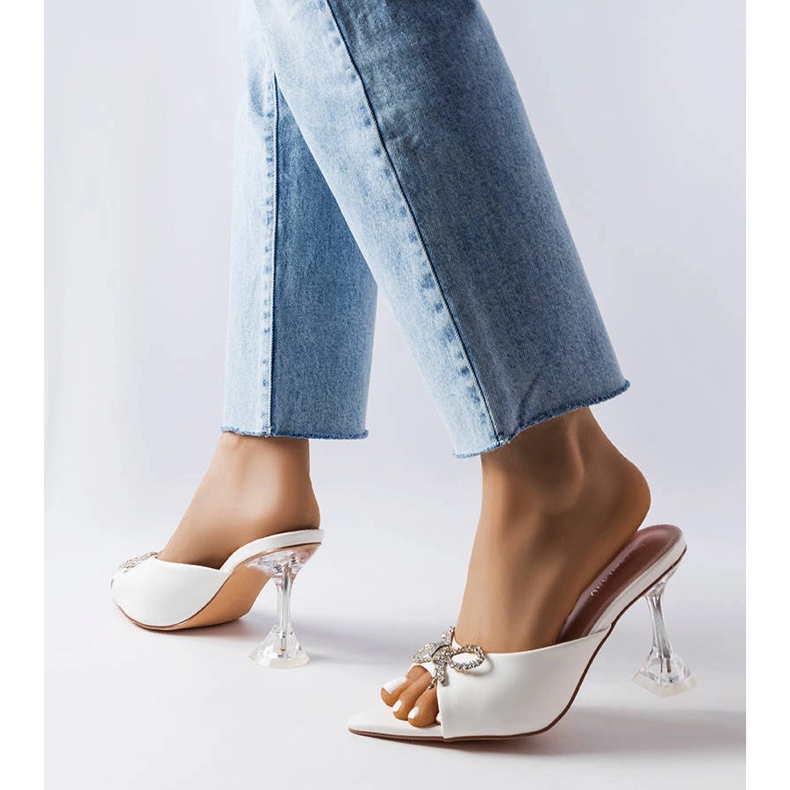 Sandalias tacón pedrería blanca Cadenilla blanco 1