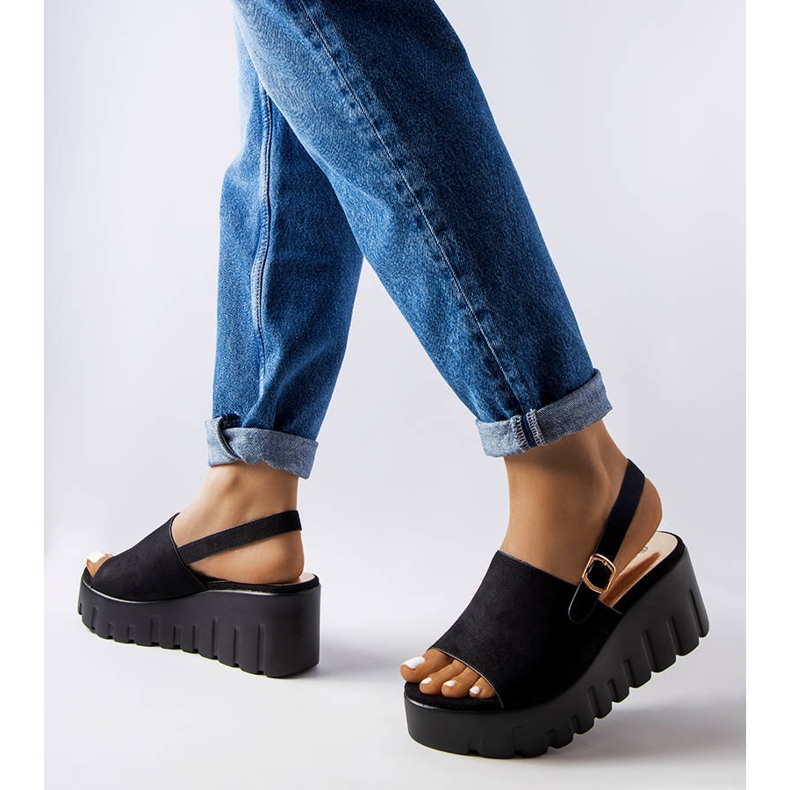 Sandalias de cuña de mujer negras de Berfin negro 1