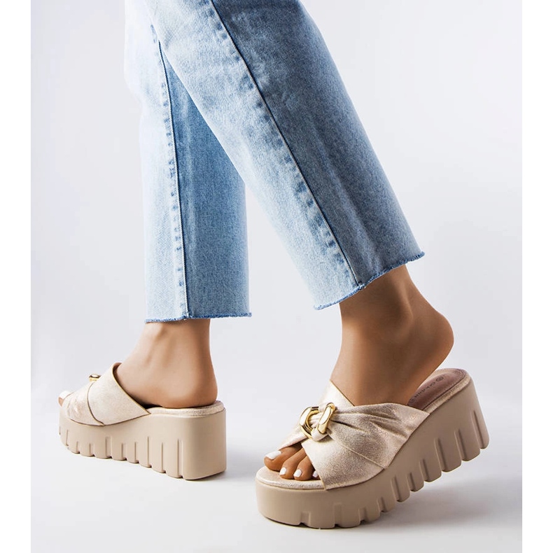 Bailarinas cuña mujer Laura oro dorado 2