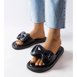 Pantuflas negras con lazo de Lende negro 1 Pantuflas negras con lazo de Lende negro 1