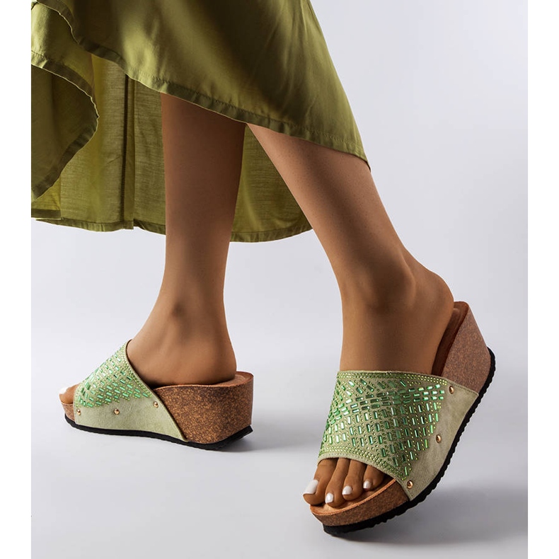 Sandalias con cuña de strass verdes de Guymon 2 Sandalias con cuña de strass verdes de Guymon 2