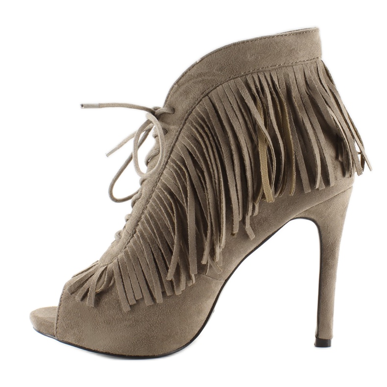 Botas abiertas con cordones, estilo boho 11015 Kaki gris 1 Botas abiertas con cordones, estilo boho 11015 Kaki gris 1