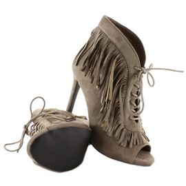 Botas abiertas con cordones, estilo boho 11015 Kaki gris 3