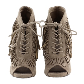 Botas abiertas con cordones, estilo boho 11015 Kaki gris 4