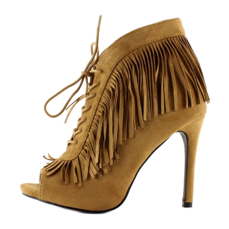 Botas abiertas con cordones, estilo boho 11015 Camel multicolor 1