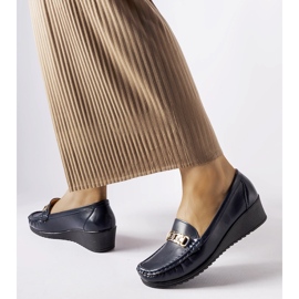 Mocasines azul marino con cuña con hebilla de Lerino 1