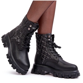 Botas Obrera de Piel con Tacón Plano GOE MM2N4021 Negro 11