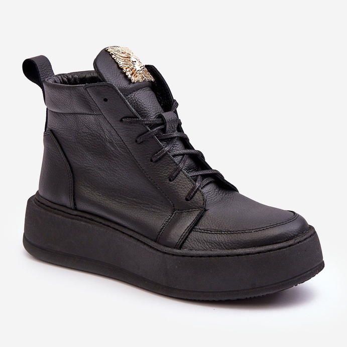 Botines Con Cordones Y Adorno De Piel, Negro Nicole 2833 1
