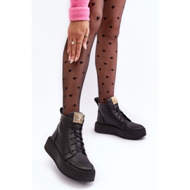 Botines Con Cordones Y Adorno De Piel, Negro Nicole 2833 3