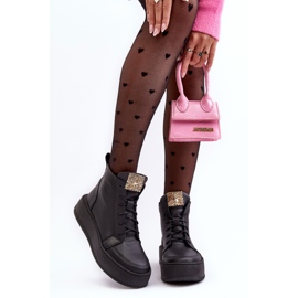 Botines Con Cordones Y Adorno De Piel, Negro Nicole 2833 6
