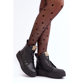 Botines Con Cordones Y Adorno De Piel, Negro Nicole 2833 2