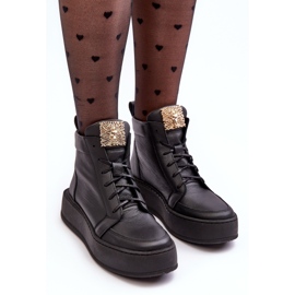 Botines Con Cordones Y Adorno De Piel, Negro Nicole 2833 4