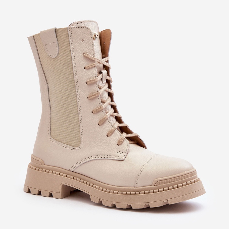 Botas Obrera Mujer Piel Cordones Beige Claro Nicole 2836 1