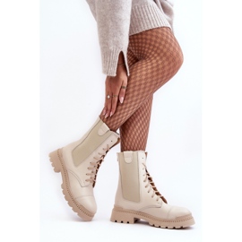 Botas Obrera Mujer Piel Cordones Beige Claro Nicole 2836 4