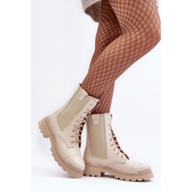 Botas Obrera Mujer Piel Cordones Beige Claro Nicole 2836 3