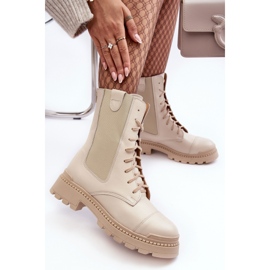Botas Obrera Mujer Piel Cordones Beige Claro Nicole 2836 7