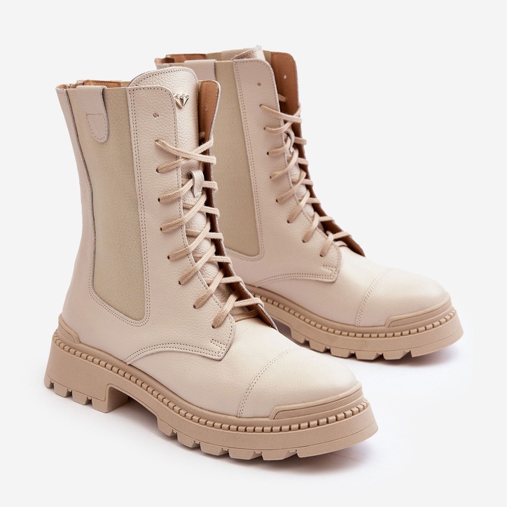 Botas Obrera Mujer Piel Cordones Beige Claro Nicole 2836 2