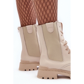 Botas Obrera Mujer Piel Cordones Beige Claro Nicole 2836 5