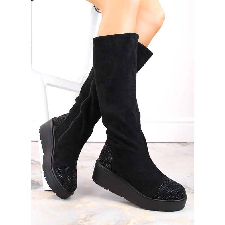 Botas de mujer con cuña de ante, aislantes, negro, S.Barski HY53-8 1