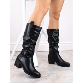 Botas de tacón alto Jezzi ASA128-31 negras arrugadas y aislantes para mujer negro 2