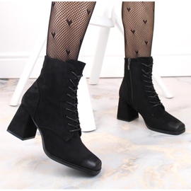 Botines de mujer de ante con cordones y cremallera, negro Potocki SZ12185 2