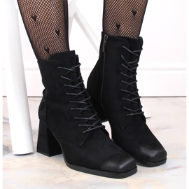 Botines de mujer de ante con cordones y cremallera, negro Potocki SZ12185 3