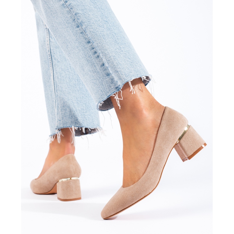 Goodin Bombas de gamuza elegantes beige 2