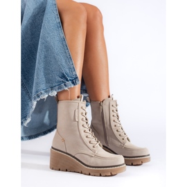 Goodin Botas cuña con cordones Shelovet beige 2