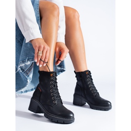 Botines Shelovet negros con cordones y tacón ancho 1