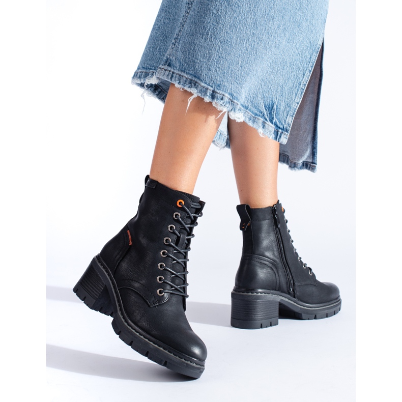 Botines Shelovet negros con cordones y tacón ancho 2